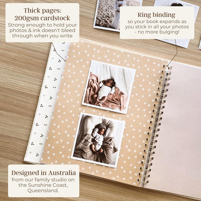 Peachly Baby Memory Book | Baby Book First Year Baby Book Keepsake for Milestones | Simple Cute Baby Scrapbook | Baby Books for Girl | Natural Linen - Clementine - Image 5